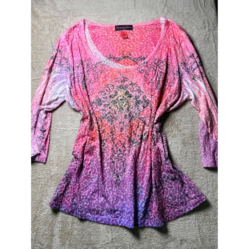 Y2K Appropriate Behavior ‎ Ombre Leopard Filigree Rhinestone Top 2X 2000s Retro